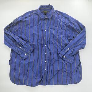 Madewell Oversized Blue Stripe Button Front Shirt XL Cotton Long Sleeve